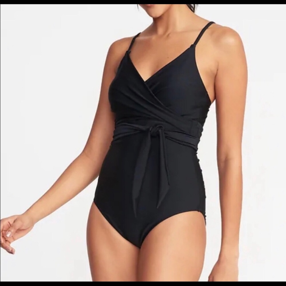 Black Wrap-Front Swimsuit one-piece